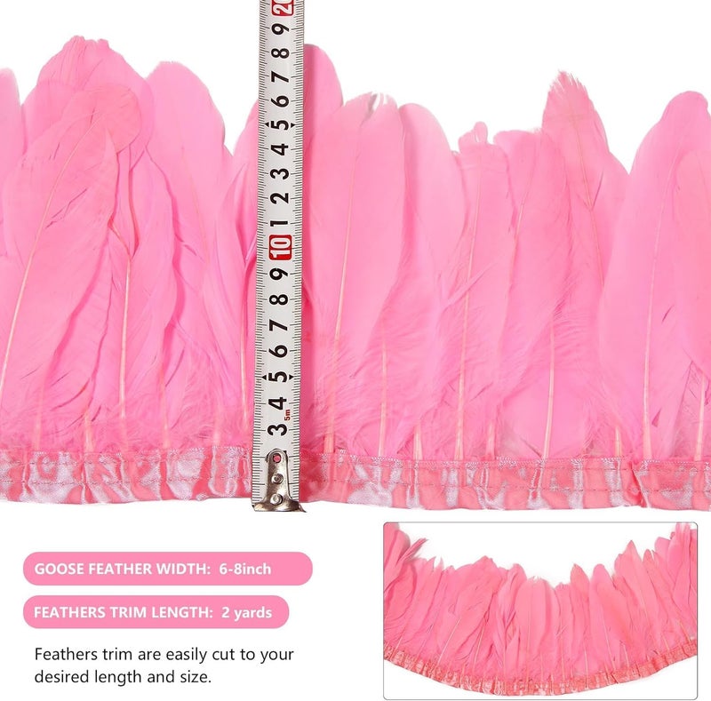 MAOFENG 2 Yards Natural Goose Feathers Trim Sewing Fringe Fashion Dress Sewing 6-8inch for DIY Handicrafts Costumes Decoration,Pink - Image 2